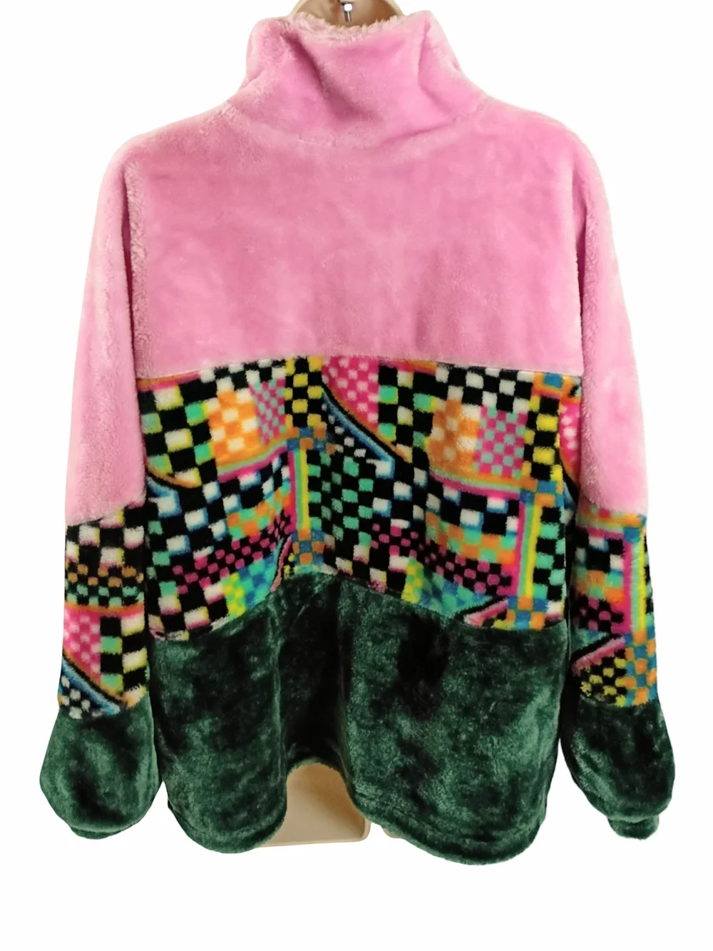 UGG Women's Plush Colorblock Jacket in Pink & Green with Multicolor Print
